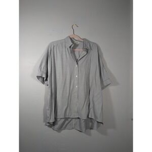 Max Studio Women Striped Short Sleeve Button Down Top Size M White Blue